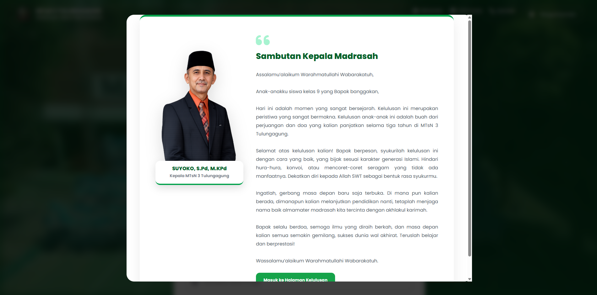Website Kelulusan MTsN 3 Tulungagung